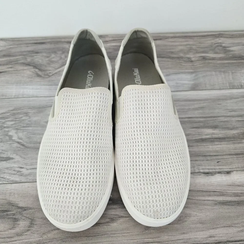 OluKai Lae'ahi Sneakers Men's Sz 11M Ivory Mesh Slip On Casual Comfort Shoes